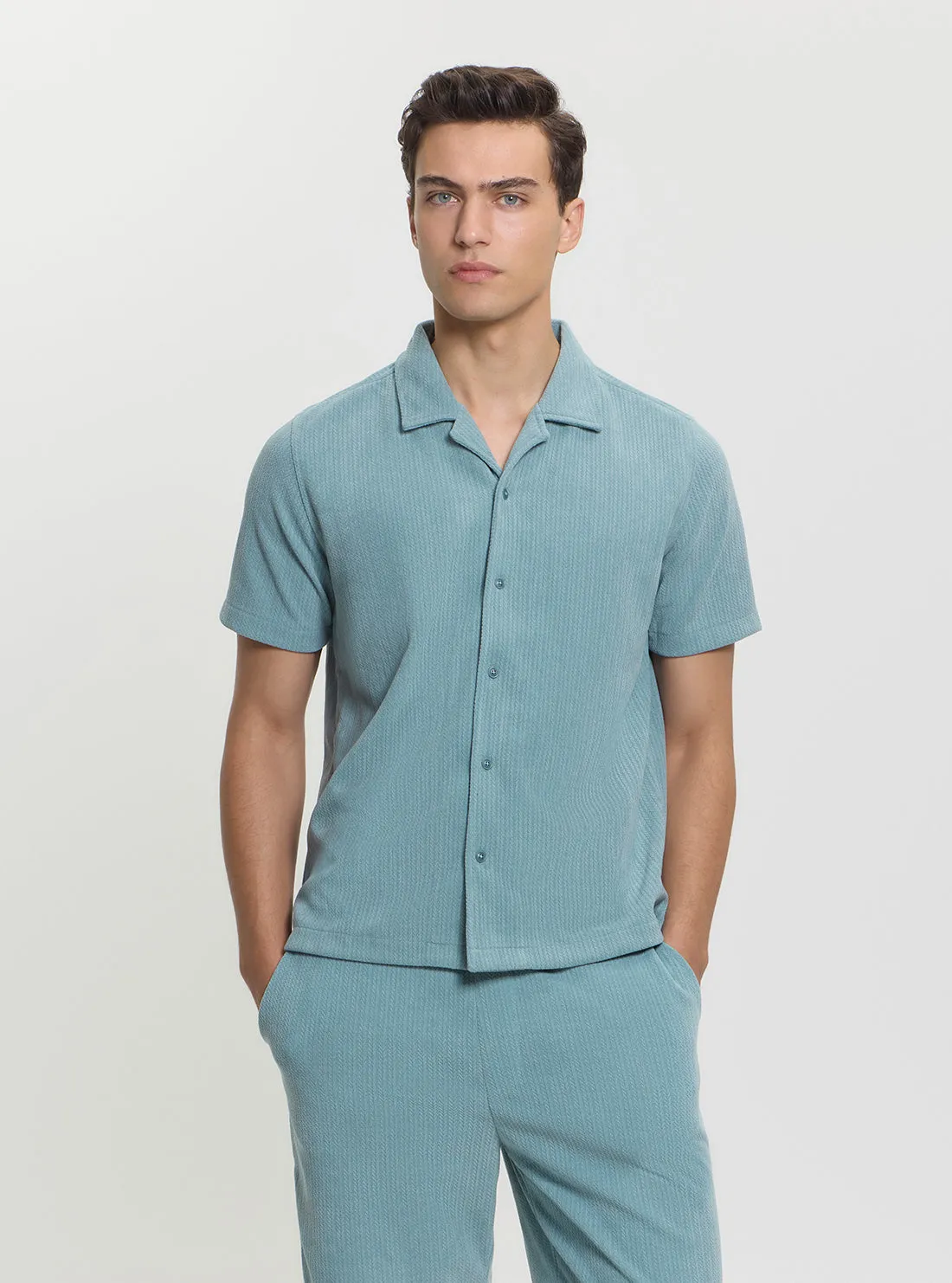 All-day Comfort Coastal Vibes Eco Blue Baron Textured Knitted Shirt