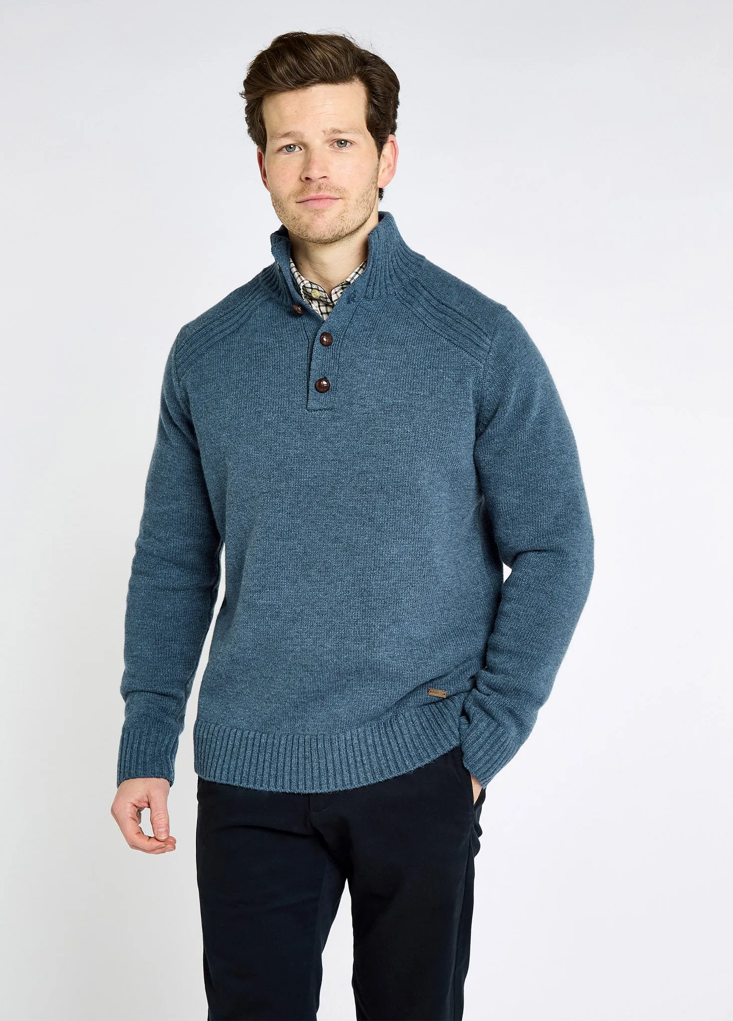 Shields Men??s button neck sweater - Indigo LowProfile