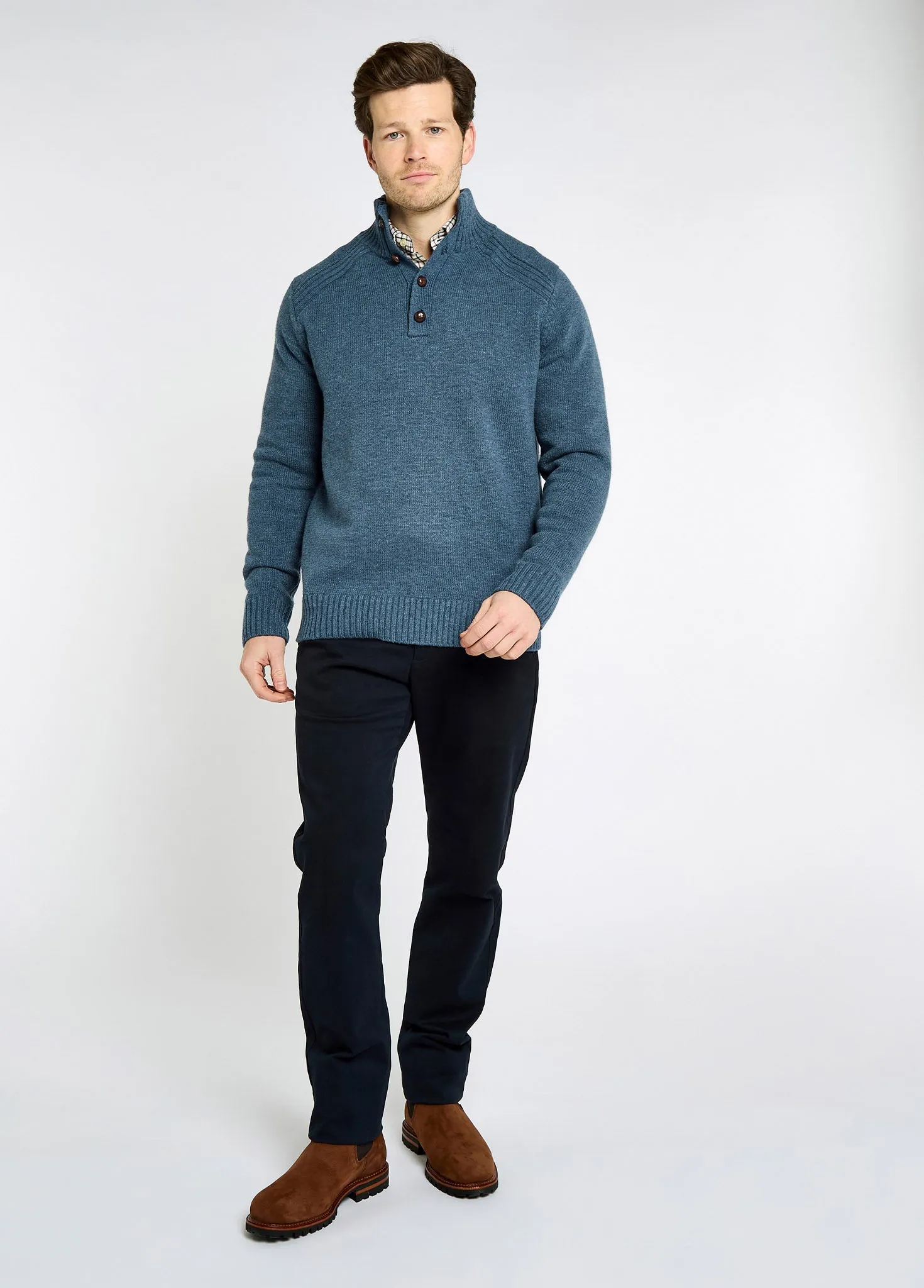 Urban Cool Shine Fit Shields Men??s button neck sweater - Indigo