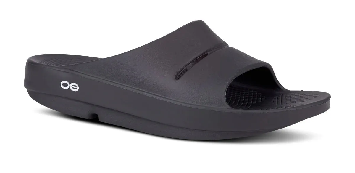 Oofos OOahh Recovery Slide Sandal in Black Reinforced Toe Guard