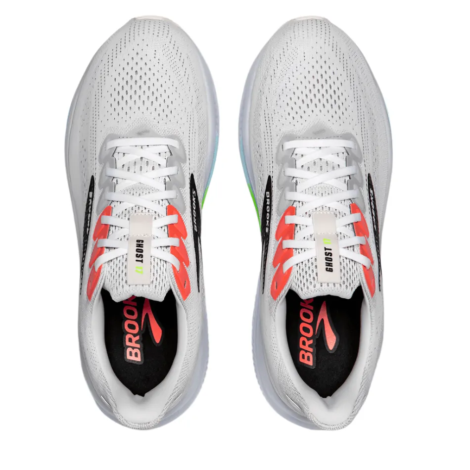 Brooks Men's Ghost 17 Running Shoes in White/Pink Clay/Gecko AW25 dry - climate shoes Textured Grip Surface