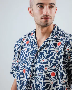 Comfort Stretch Ola de Calor Aloha Shirt Navy