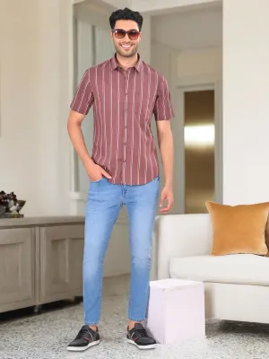 Men Striped Half Sleeve Cotton Blend Shirt All-Season Wear