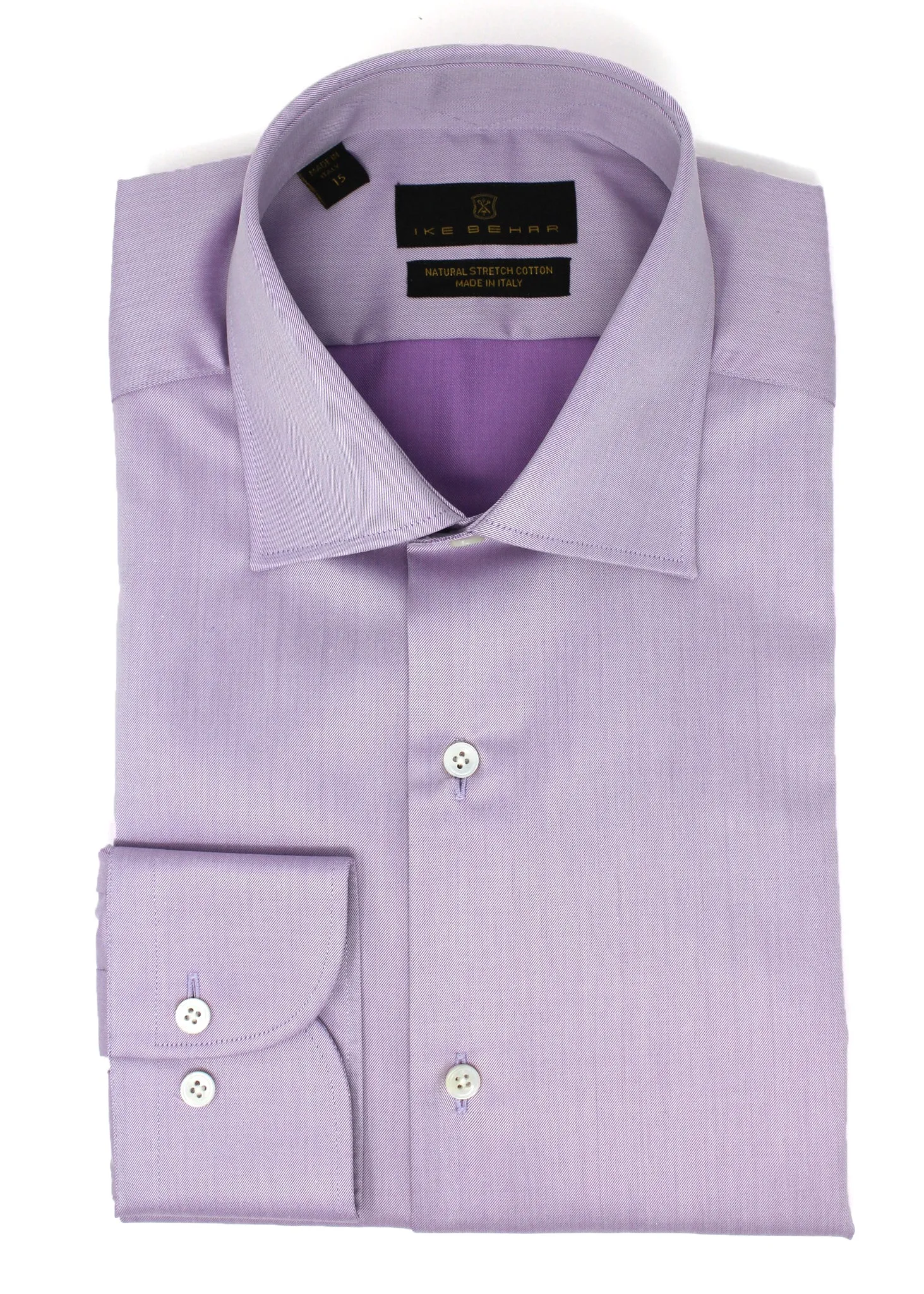 Lavender Twill Natural Stretch Cotton Dress Shirt Reinforced Shoulders Subtle Details