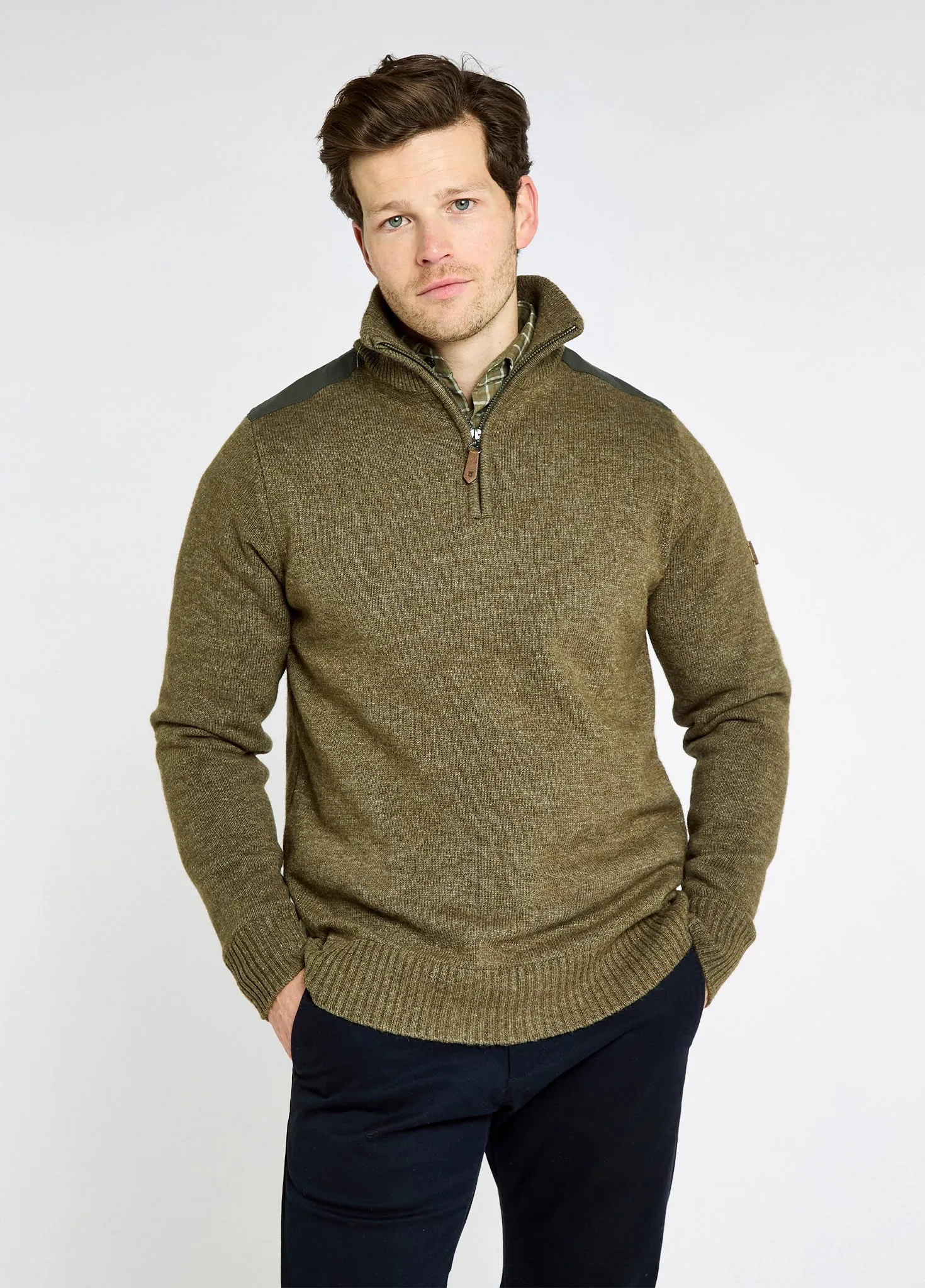 Doherty Men??s zip neck sweater - Dusky Green Casual Look