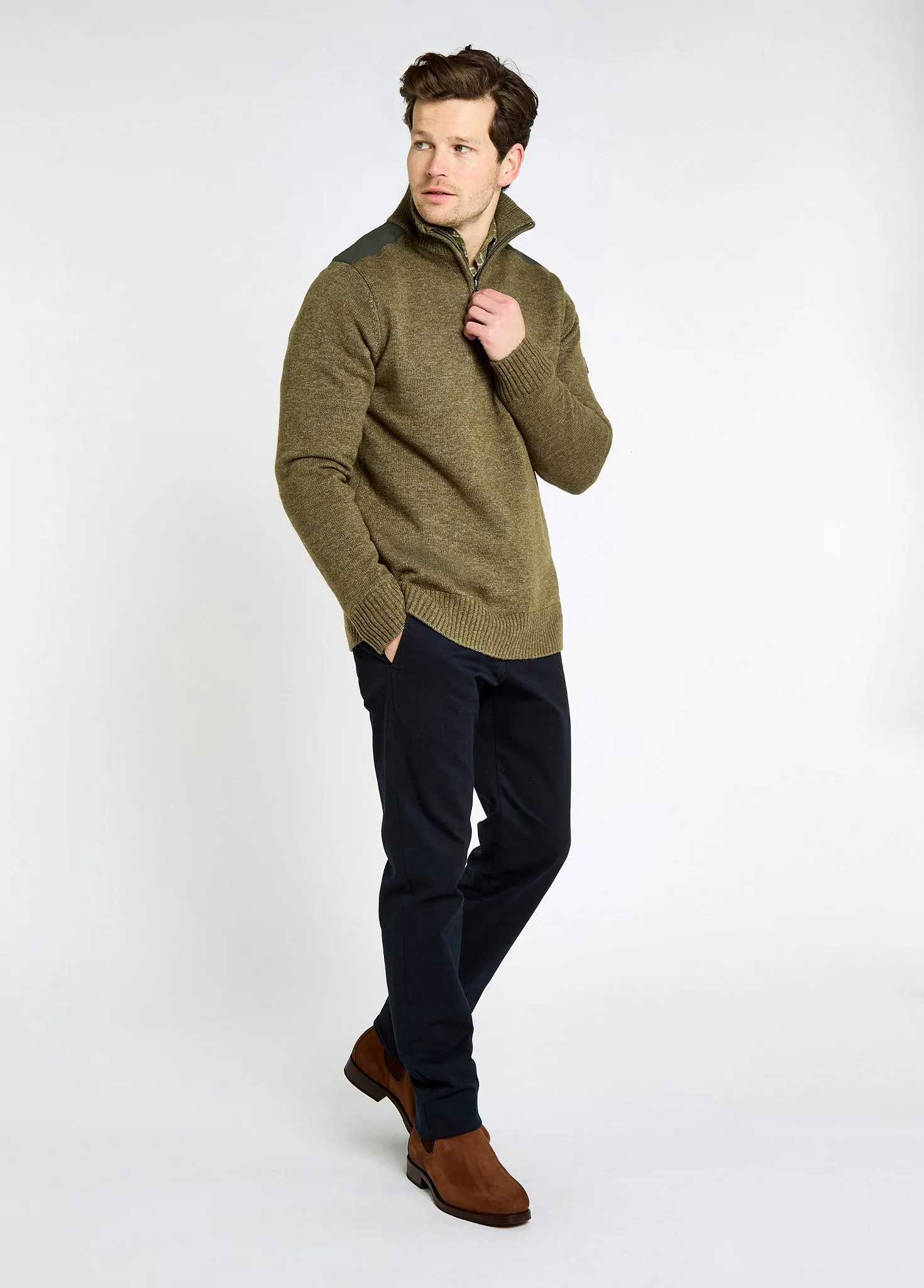 Layered Clothing Doherty Men??s zip neck sweater - Dusky Green