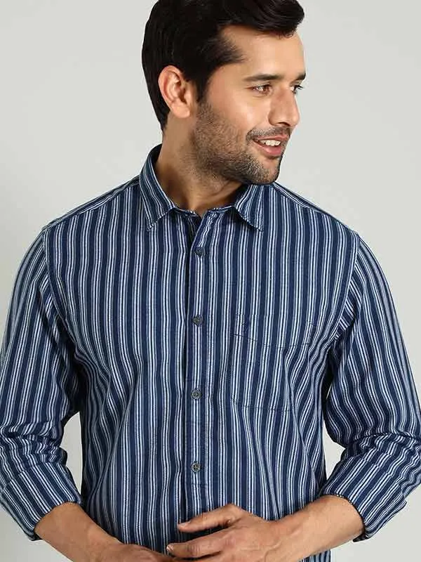 Weekend Casual Men Striped Full Sleeve Cotton Shirt