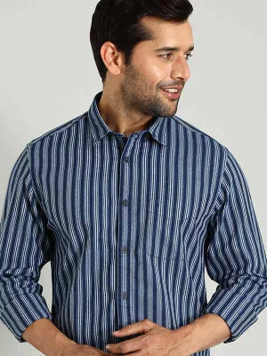 Men Striped Full Sleeve Cotton Shirt Odorless Binding Tape