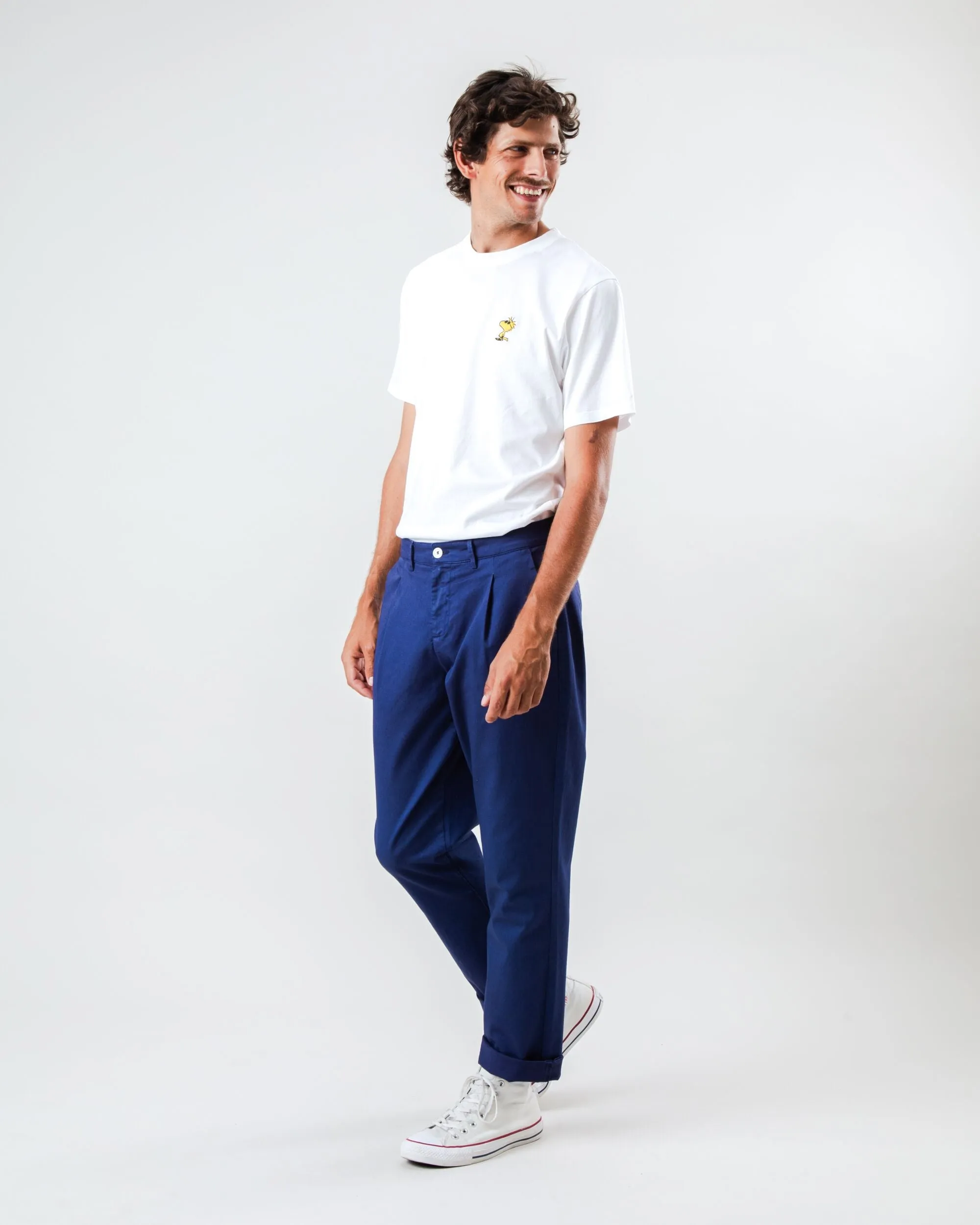 Pleated Chino Navy Flexibility Built-In High Stretch Fit