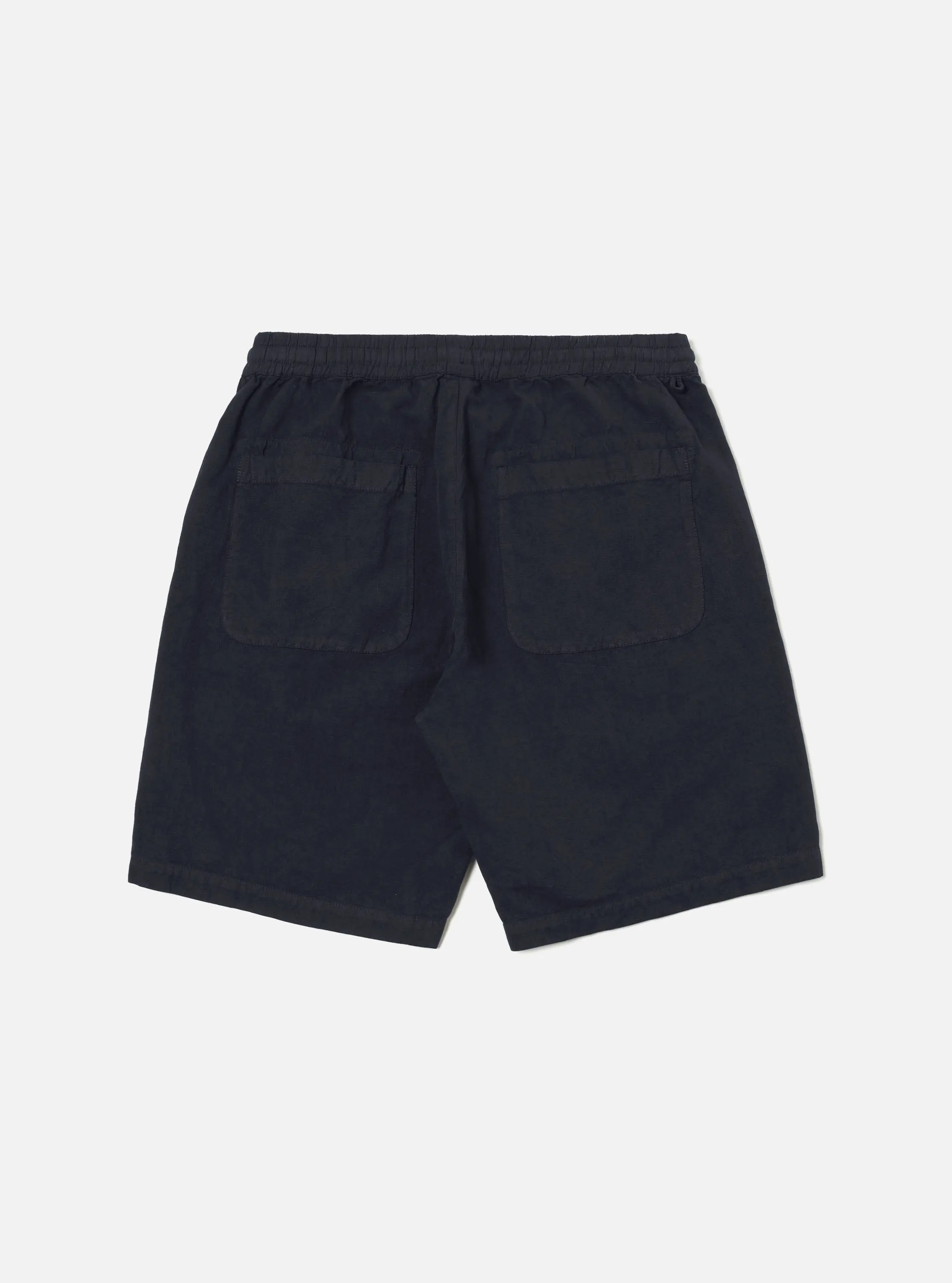 Elastic hem Navy Linen Slub Weave Simple Short