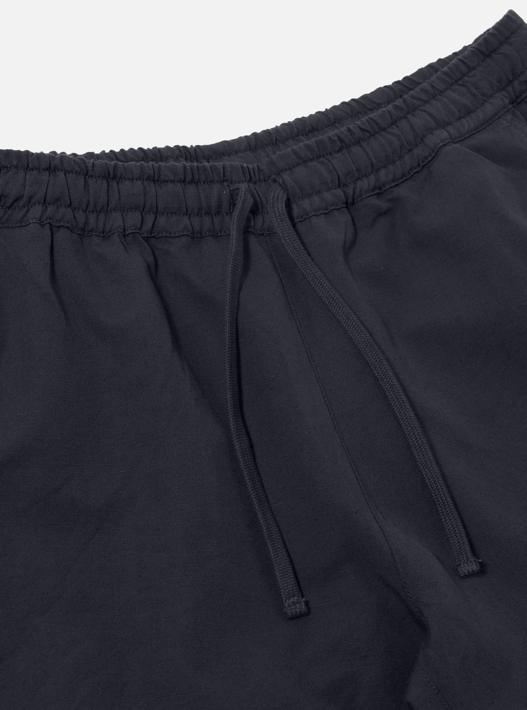 Multi Panel Construction Navy Linen Slub Weave Simple Short