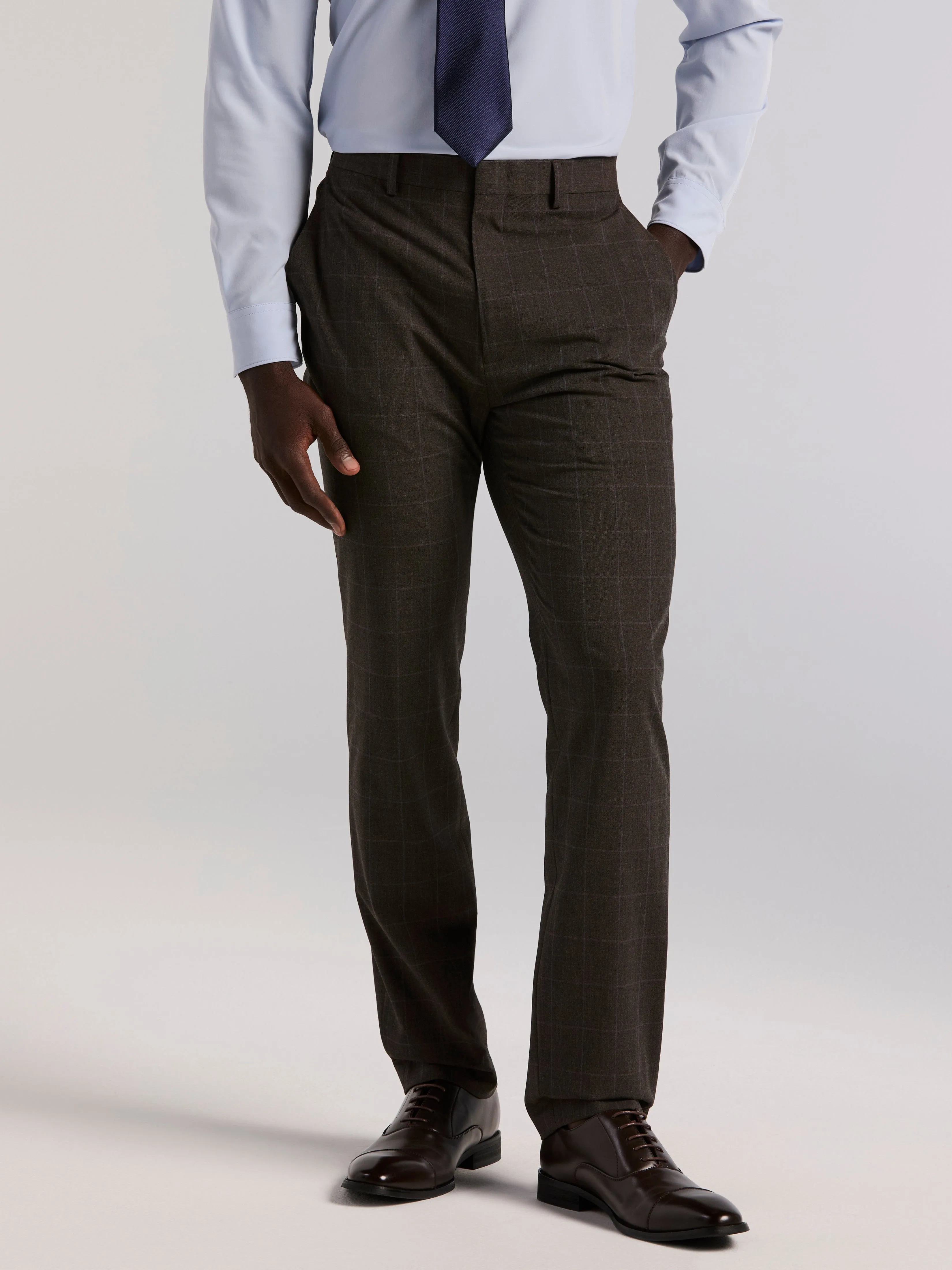Slim Fit Brown Windowpane Suit Pant AllDayComfort Soft and Light