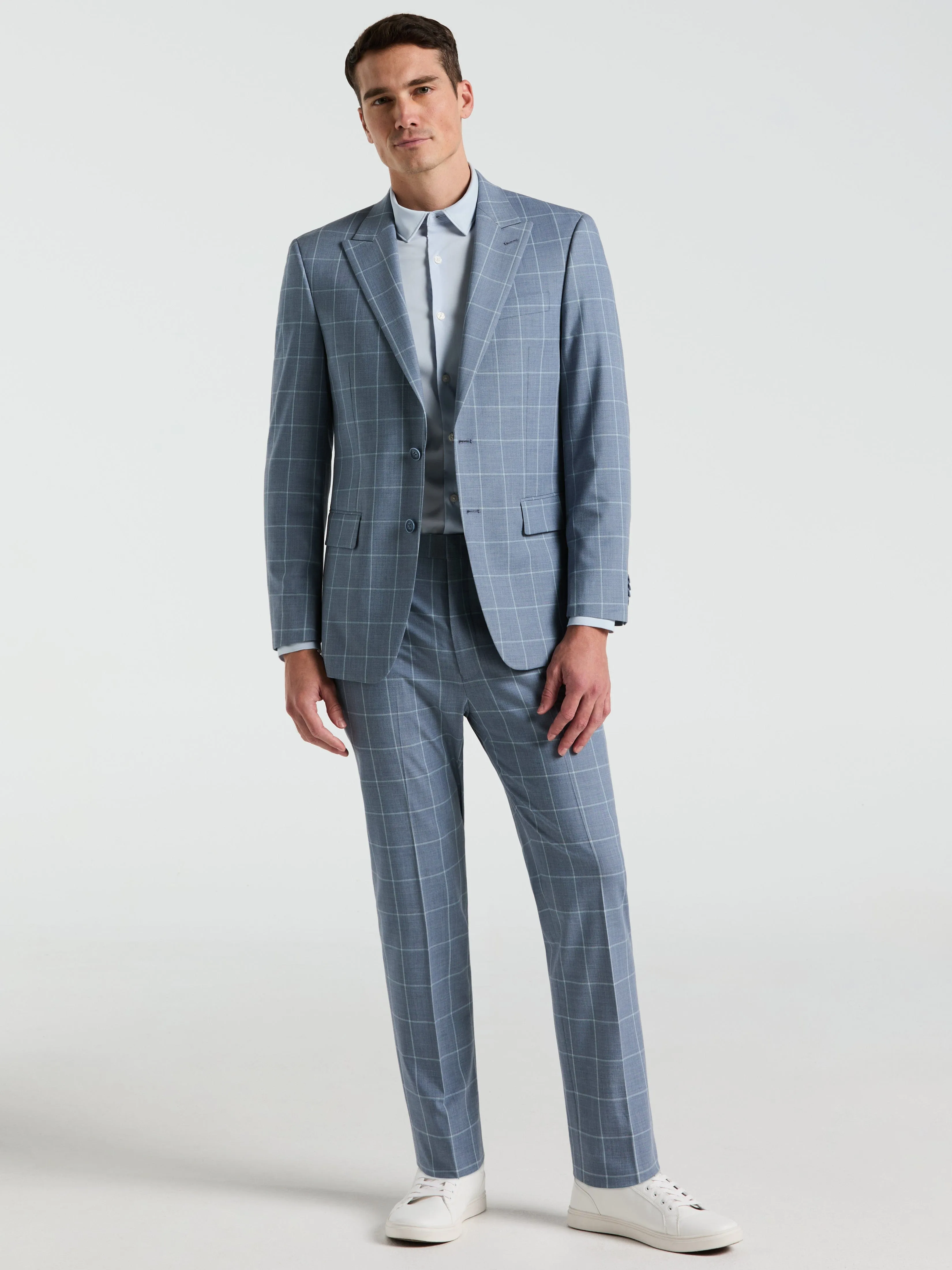 Neutral Fit Slim Fit Windowpane Pattern Suit Pant