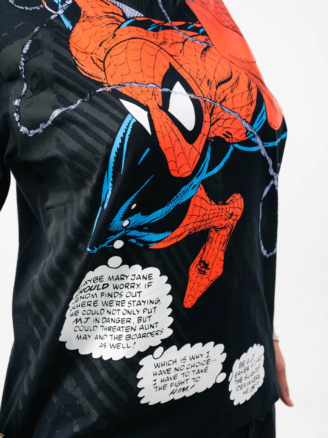 Marvel By Shoe Palace Spiderman Comic Mens Short Sleeve Shirt (Black/Red) Quick Dry Wear Fit FlexibleKnit