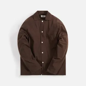Tekla Poplin Long Sleeve Pajama Shirt - Coffee Adjustable Belt Adjustable Cuffs