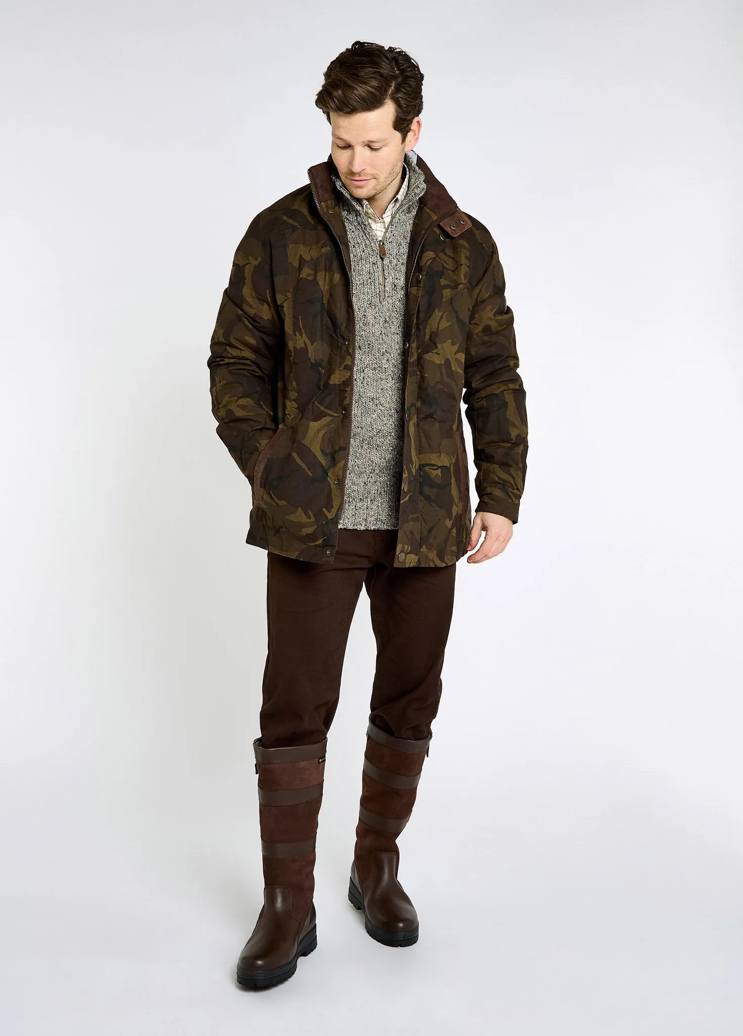 Double Layered Collar Abrasion Proof Edging Carrickfergus LTD Men's Limited edition waxed cotton jacket - Brown Camo