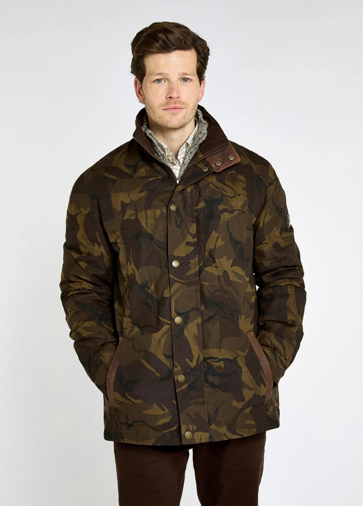 Carrickfergus LTD Men's Limited edition waxed cotton jacket - Brown Camo Low Profile Insulation
