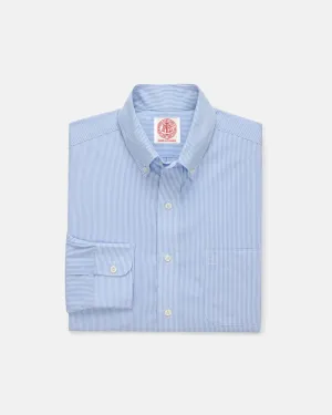 Made-in-Canada Medium Blue Hairline Stripe Button Down Shirt - Classic Fit Weekend Casual