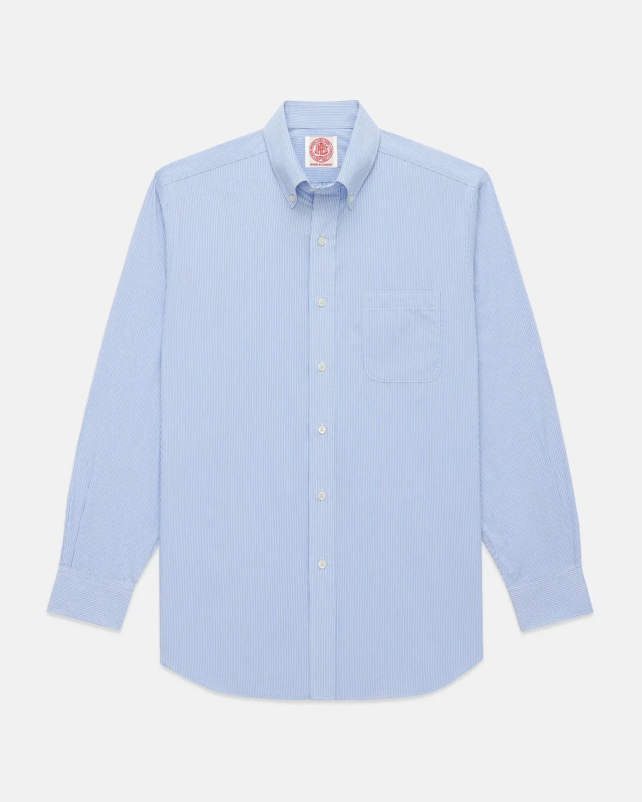 Relaxed Design Made-in-Canada Medium Blue Hairline Stripe Button Down Shirt - Classic Fit