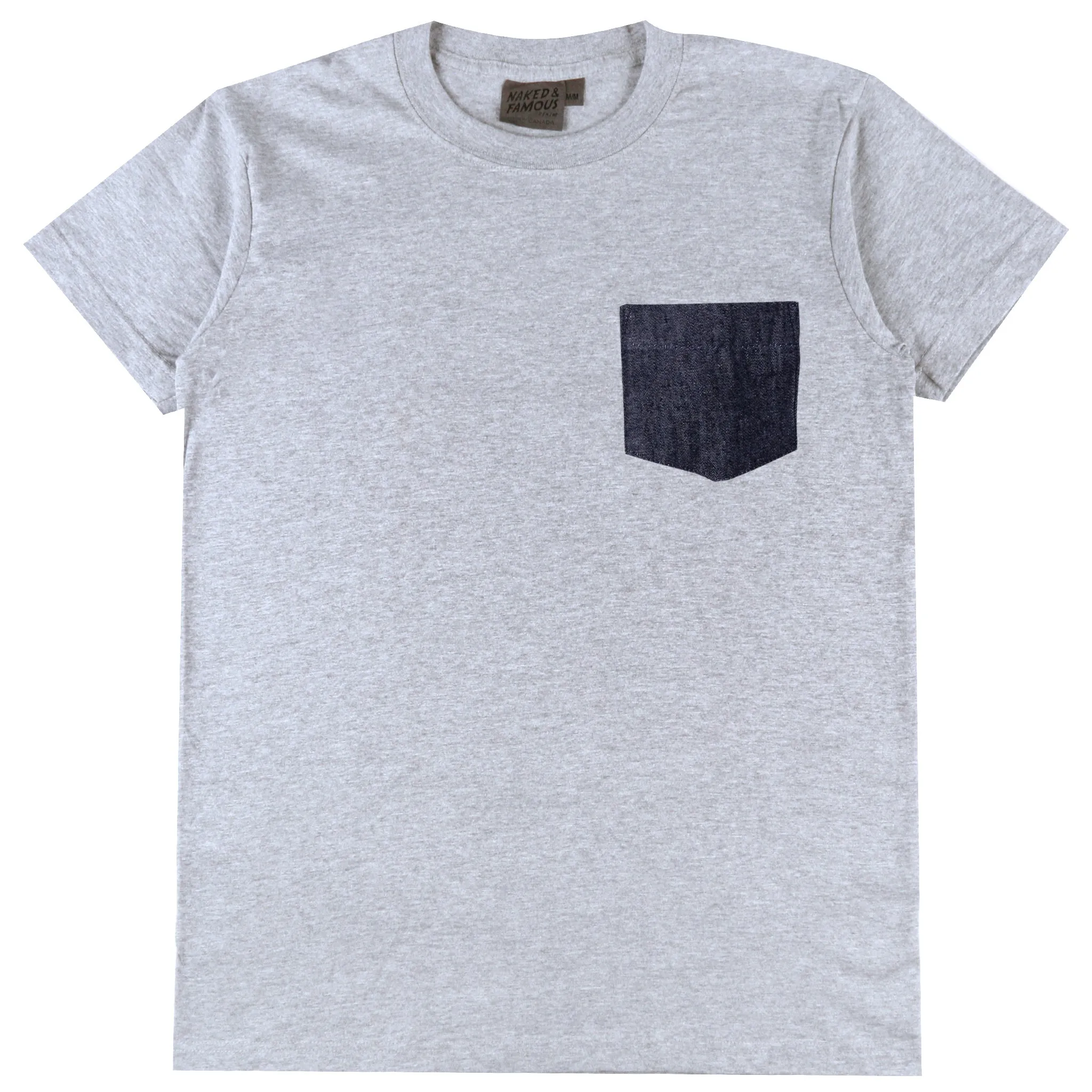 Comfortable And Versatile Pocket Tee - Heather Grey   Slub Nep Rinsed Denim