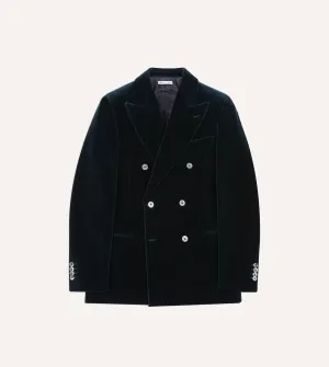 Navy Velvet Double-Breasted Blazer Flat Lock Stitching