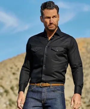 TWES4130002 | Black Twill Western Shirt Adjustable Cuff Closure