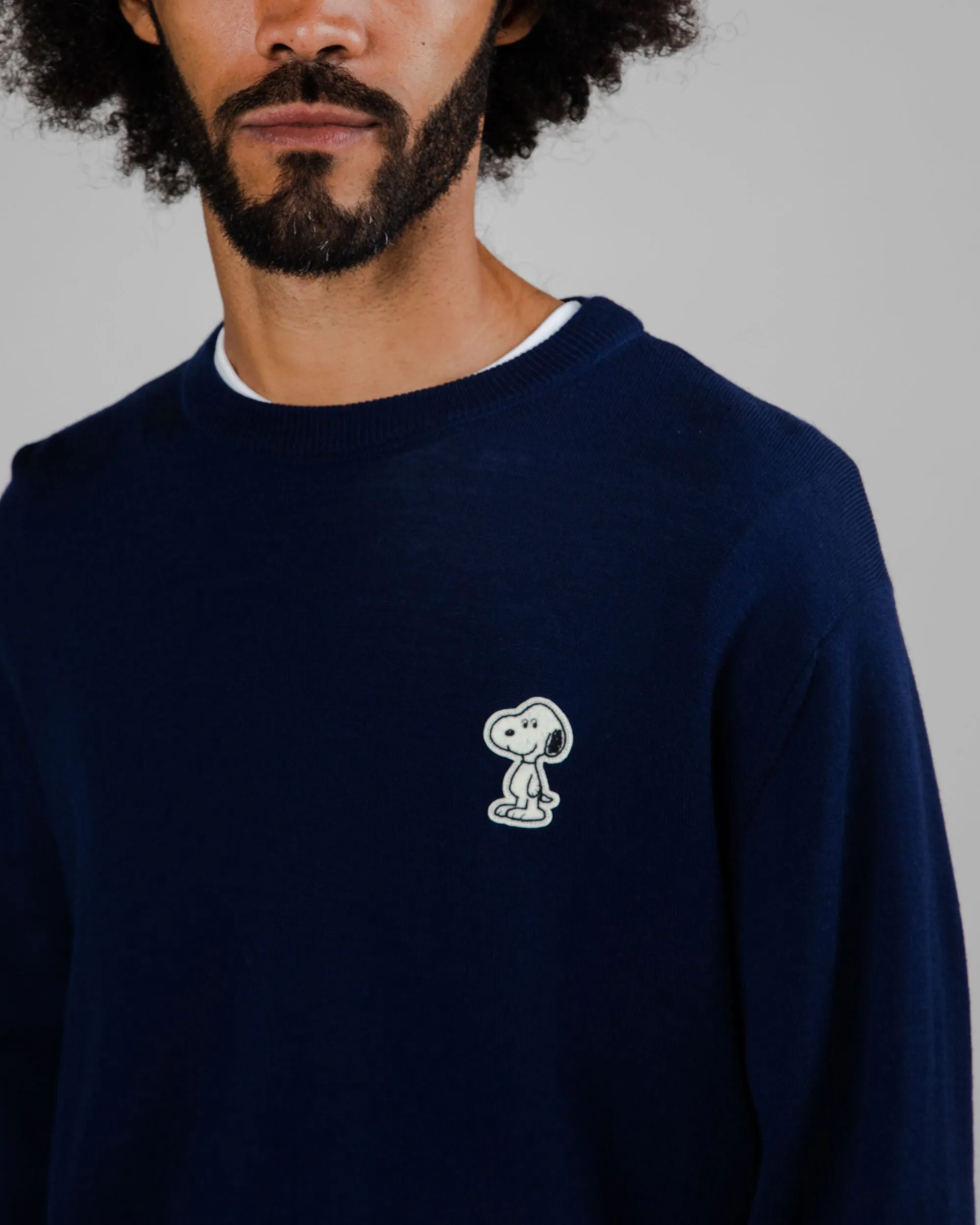 Fresh Fit Snoopy Patch Wool Sweater Navy