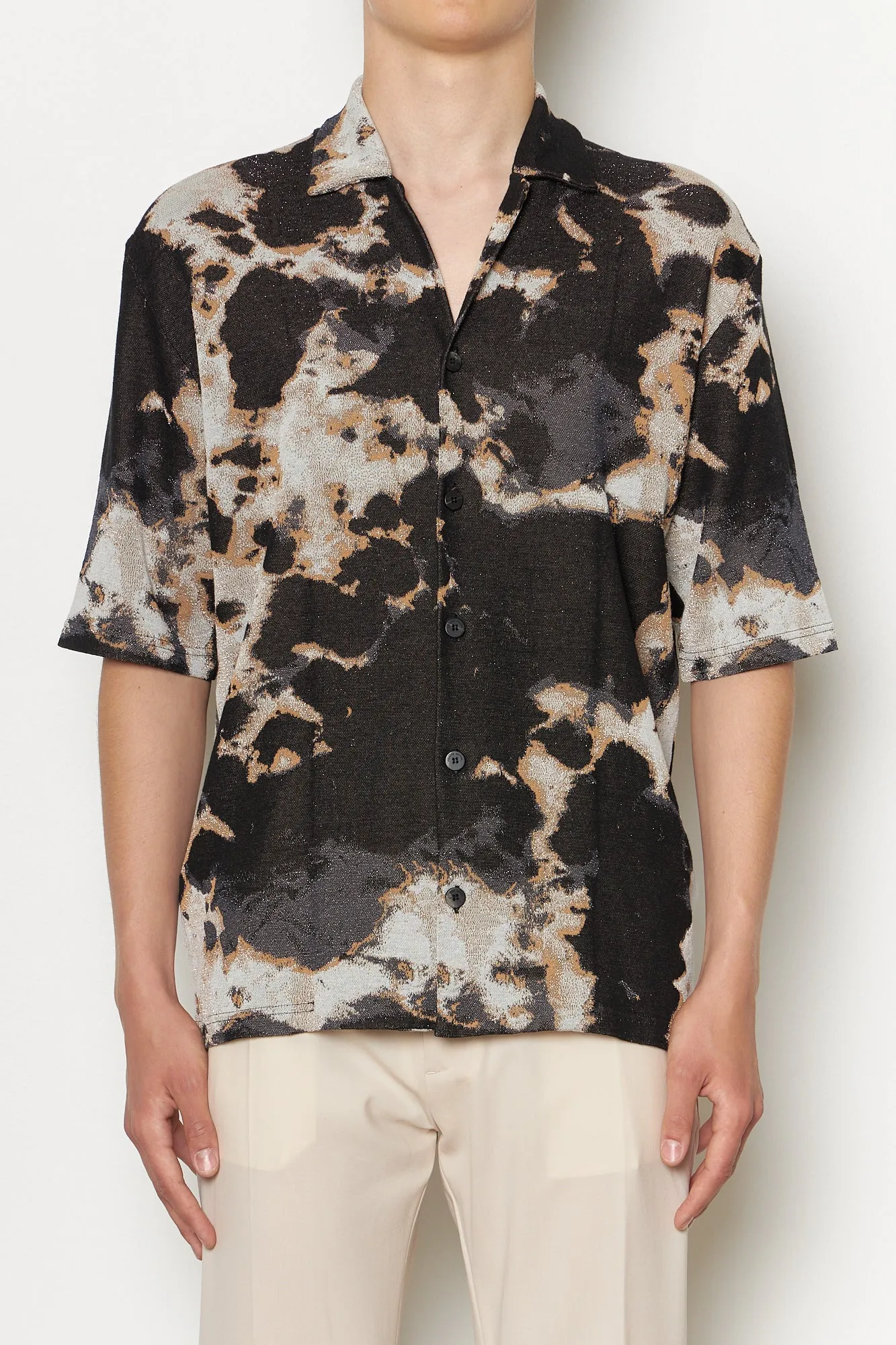 Refined Aesthetic Solid Hue Jacquard Print Shirt