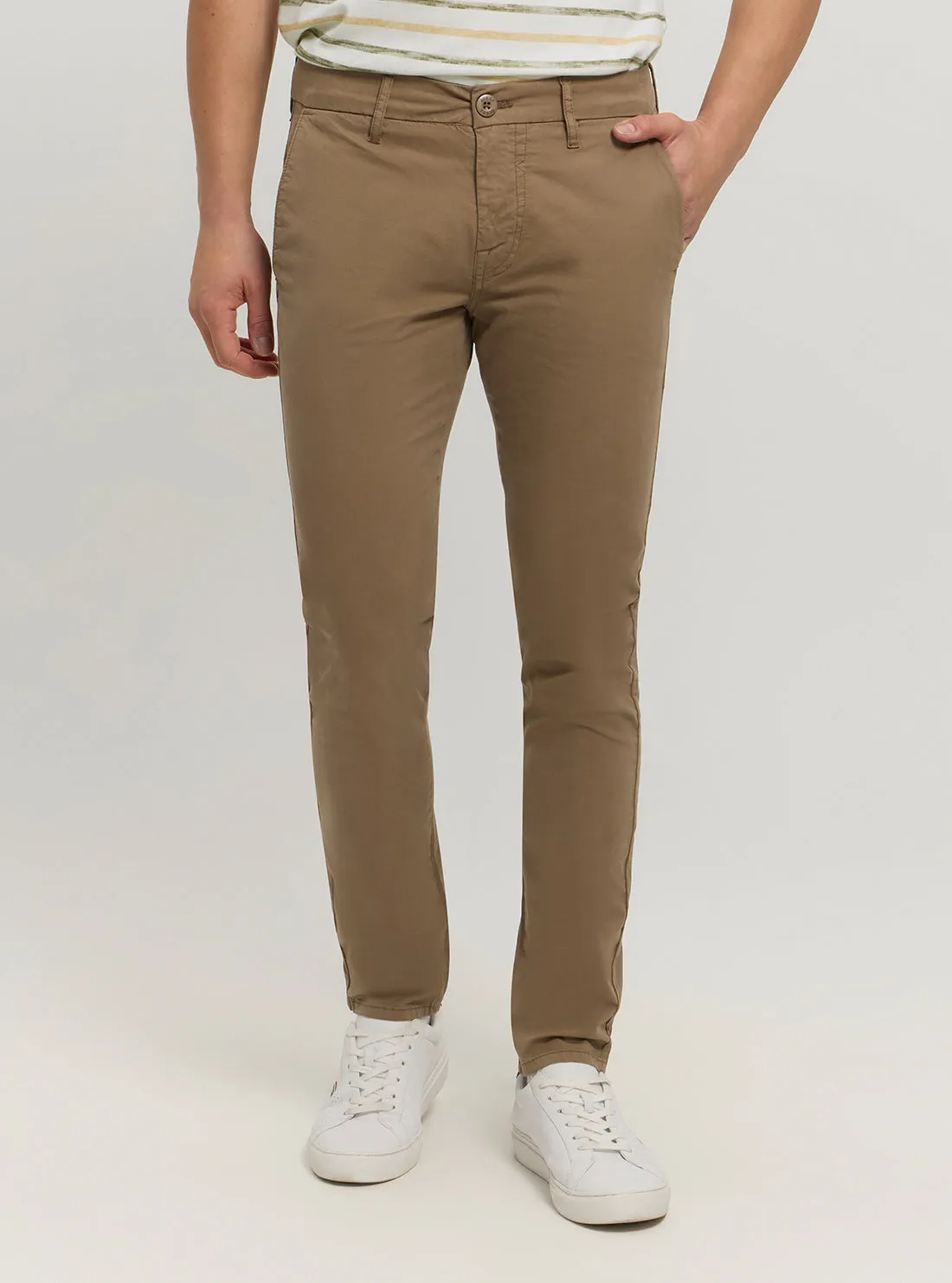 Brown Daniel Skinny Chino Pants Core Movement Stretch Panel
