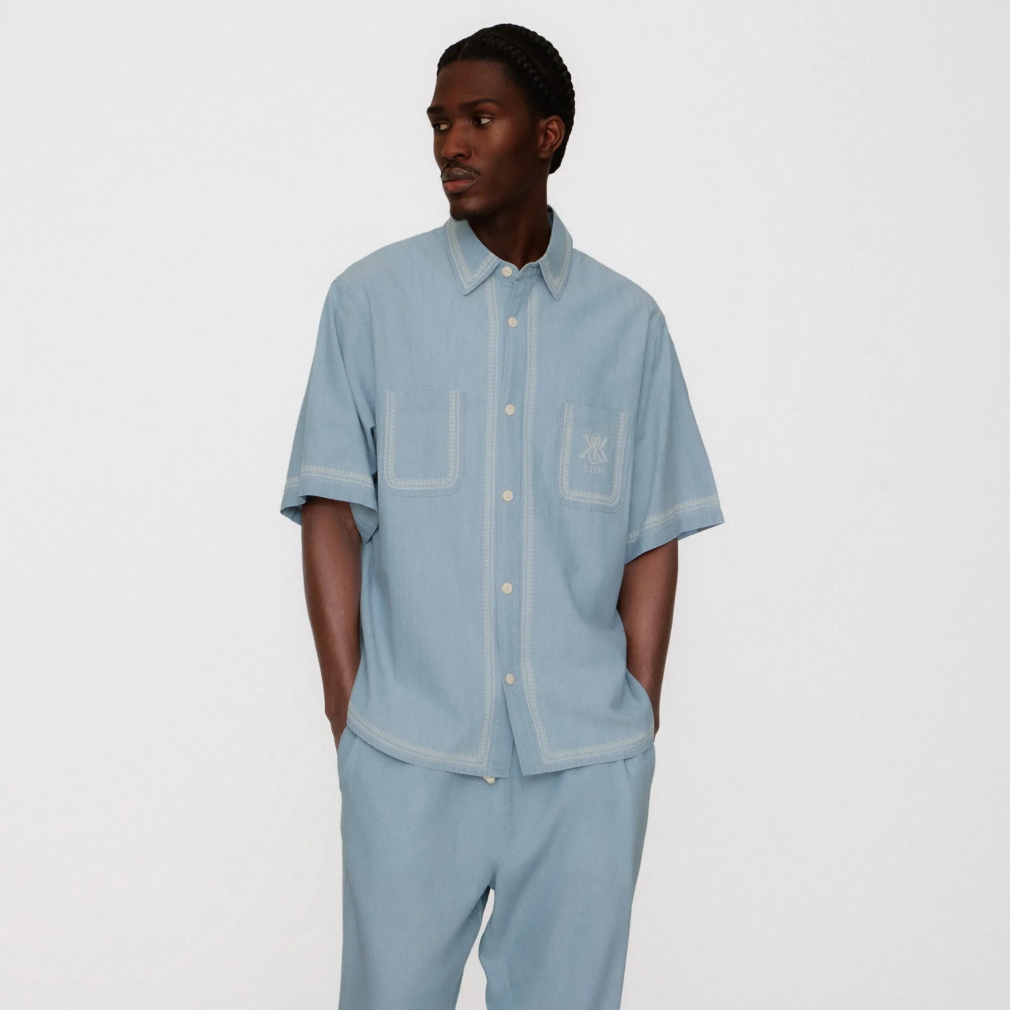 Kith Chambray Paxton Short Sleeve Buttondown -  Light Indigo Plaid Print AbrasionResistantSurface
