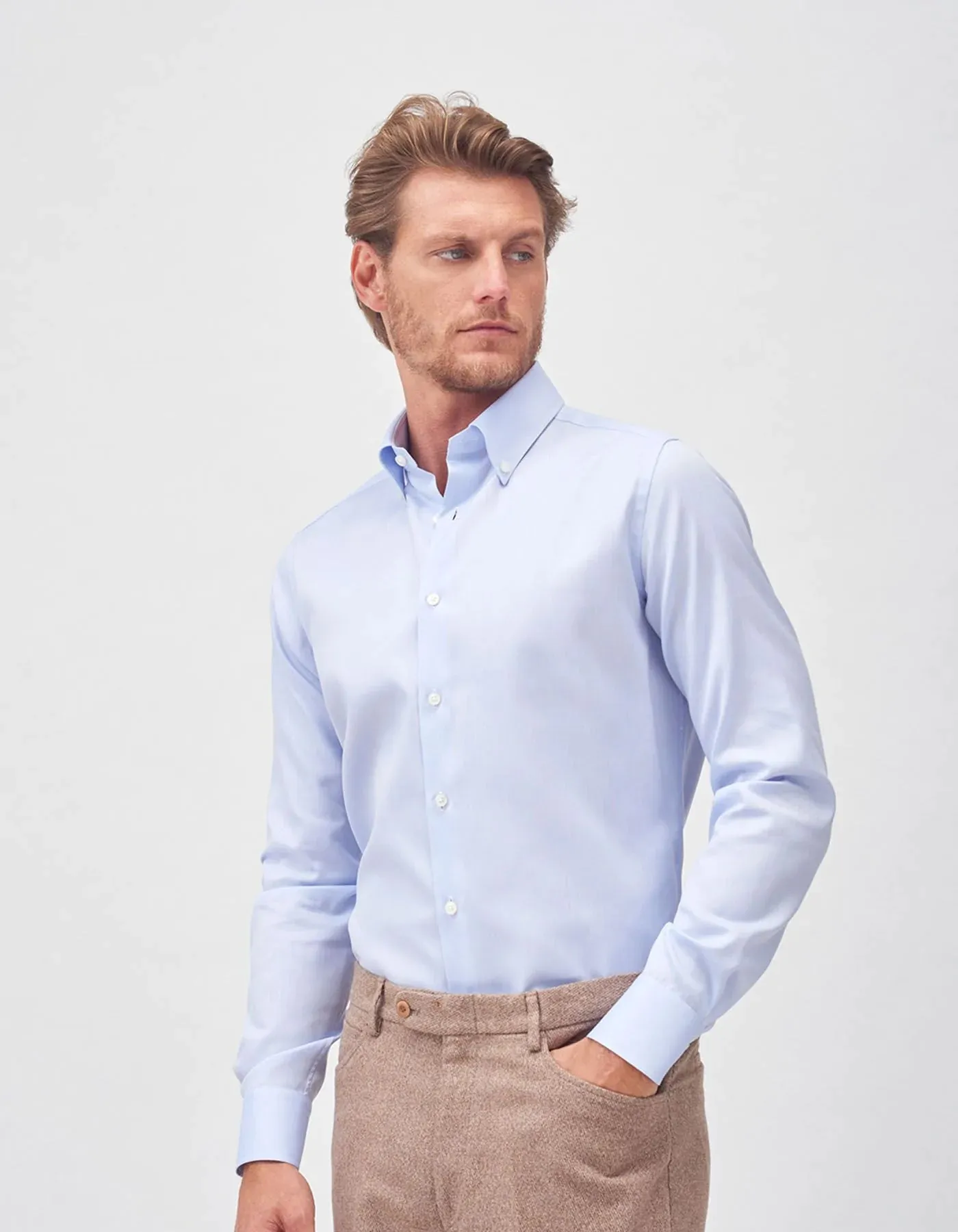 ID80399-Xacus Sky Button Down Oxford Perfect Fit Classic Wear