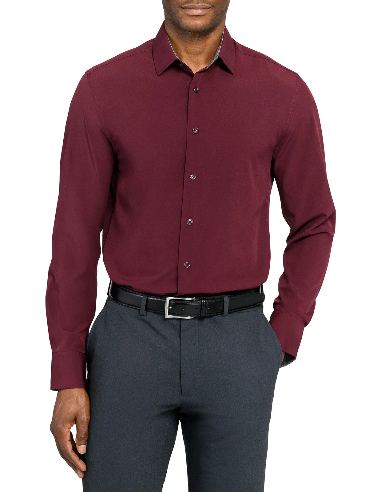 networking event SOLID BURGUNDY PERFORMANCE DRESS SHIRT