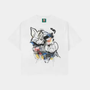 SP x Tom and Jerry Spray Paint Mens Short Sleeve Shirt (White/Black) Versatile Design Stylish Wear