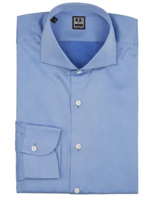 Chic Comfort Spread Collar Blue Italian Twill Dress Shirt