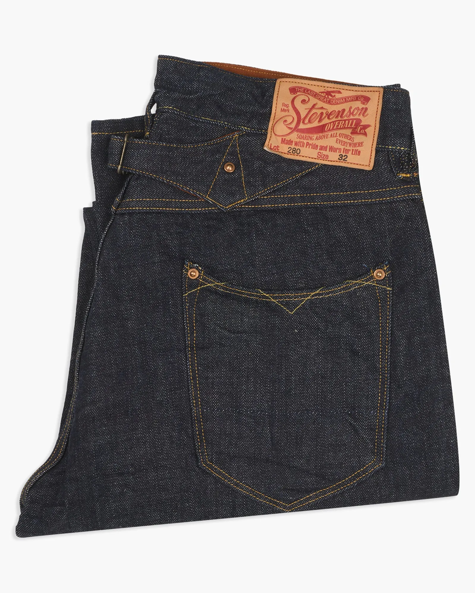 Stevenson Overall Co. Visalia 280 Buckle Back Wide Straight 14oz Selvedge Mens Jeans - Indigo One Wash Daily Wear Festival Outfit Stretch Classic Wear