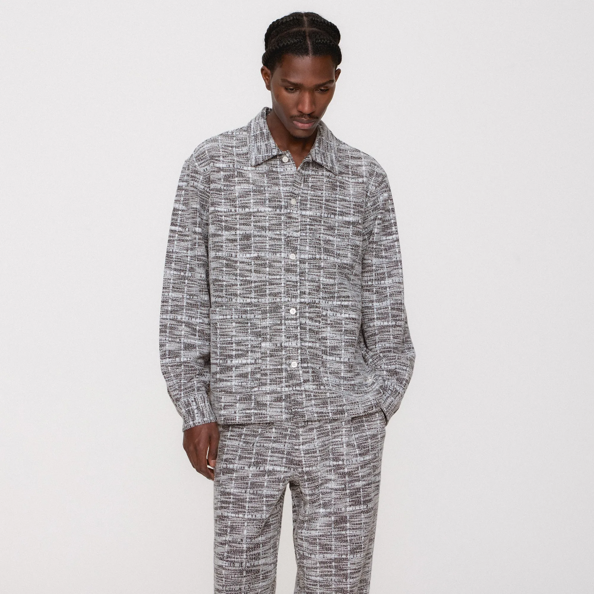 Kith Tweed Long Sleeve Boxy Collared Overshirt - Nocturnal Fade Resistant Exterior