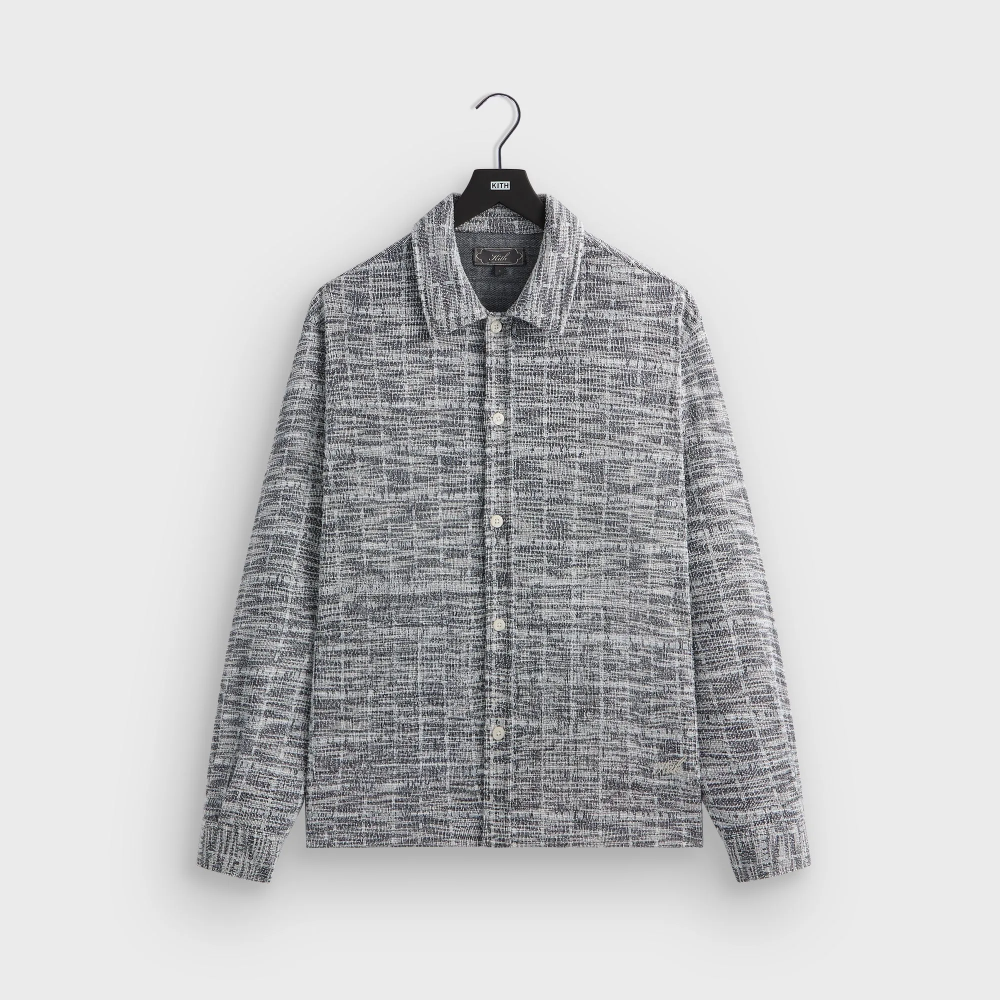 Full Length Zipper Closure Comfy Layers Kith Tweed Long Sleeve Boxy Collared Overshirt - Nocturnal