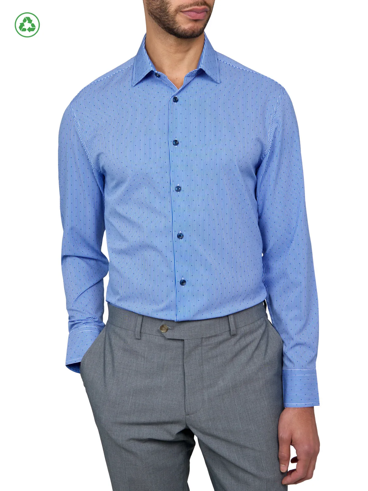 Split hem Ergonomic Back Panel STRIPE DOT PERFORMANCE DRESS SHIRT