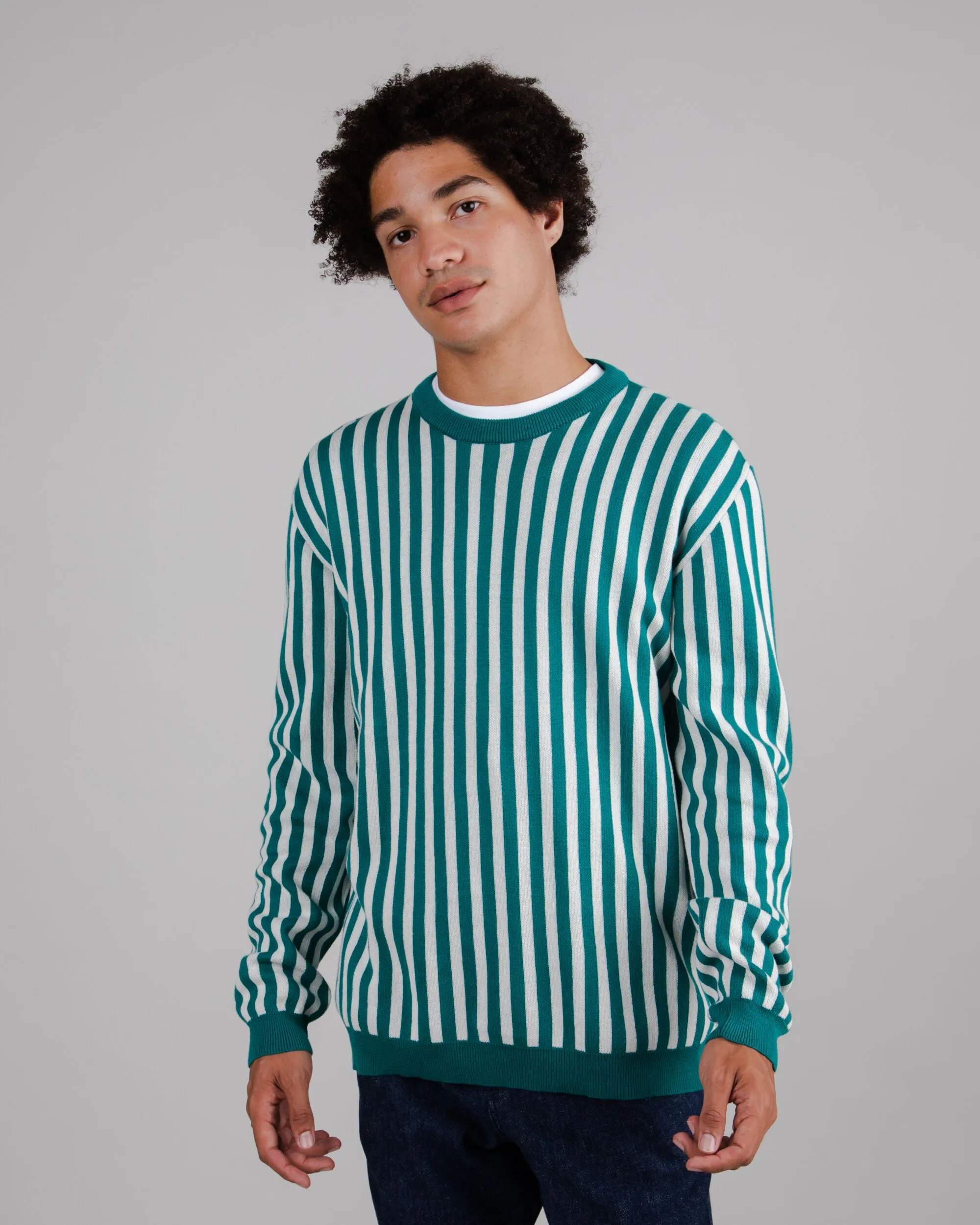 Stripes Cotton Sweater Green Effortless Look Layered Comfort