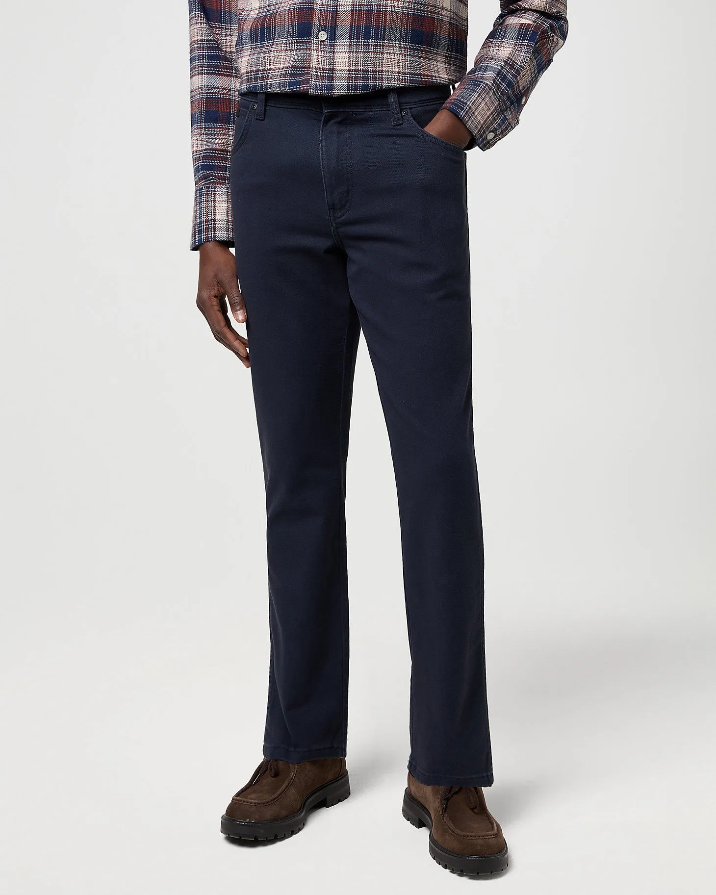 Wrangler Texas Stretch Authentic Straight Cotton Twill Trousers - Dark Navy Modern Textured