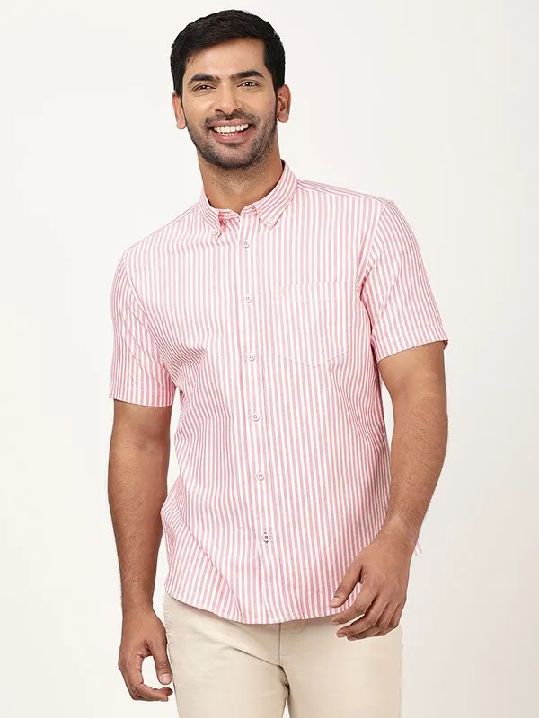 Perfect Fit Men Striped Half Sleeve Cotton Shirt