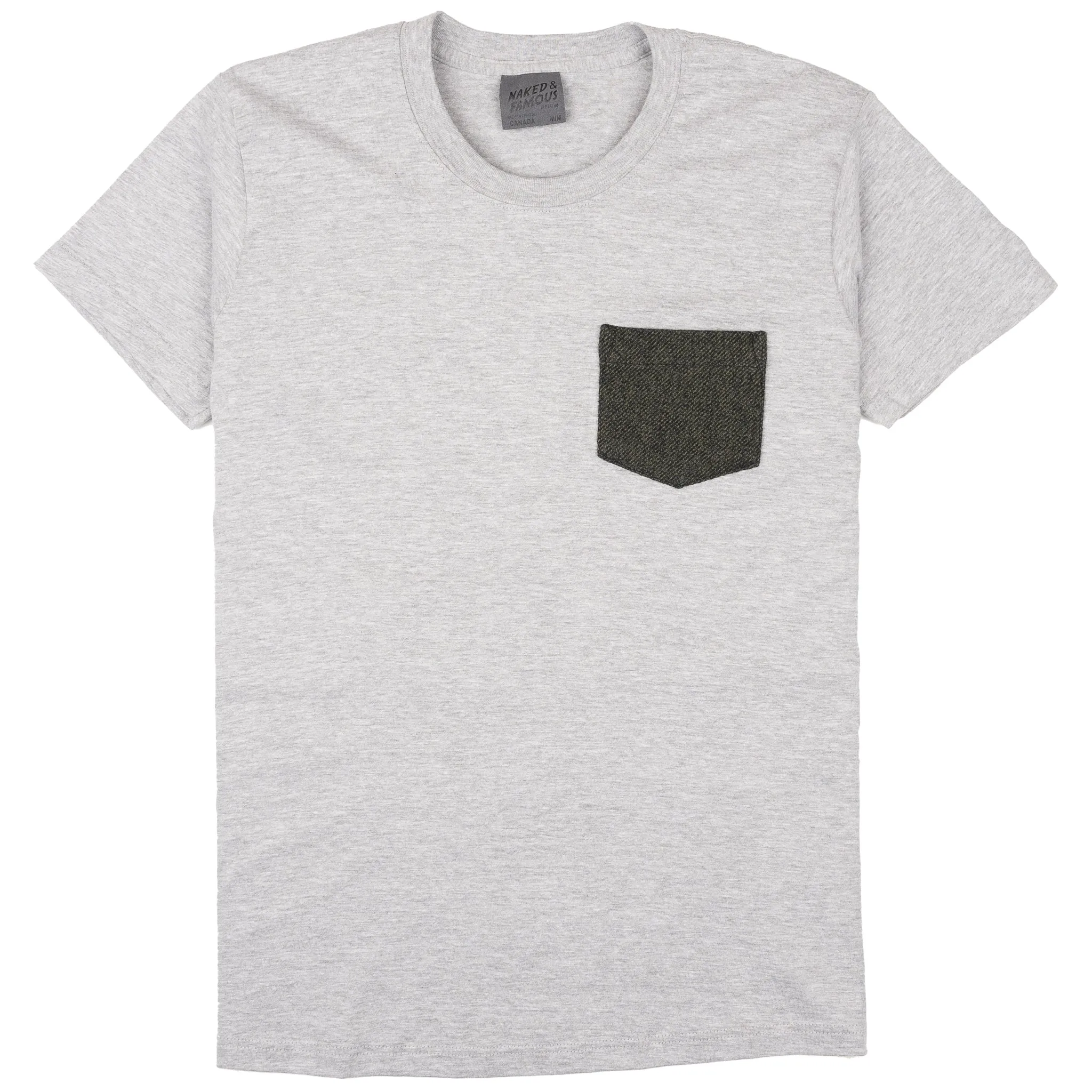 Pocket Tee - Heather Grey - Triple Yarn Twist Brushed Flannel - Forest Green Stretchable Collar Band Casual Appeal