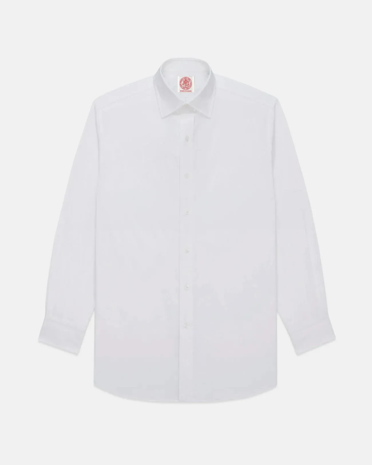 Made-in-Canada Solid White Broadcloth Spread Collar Dress Shirt - Classic Fit Double Stitched Hems Smart Design