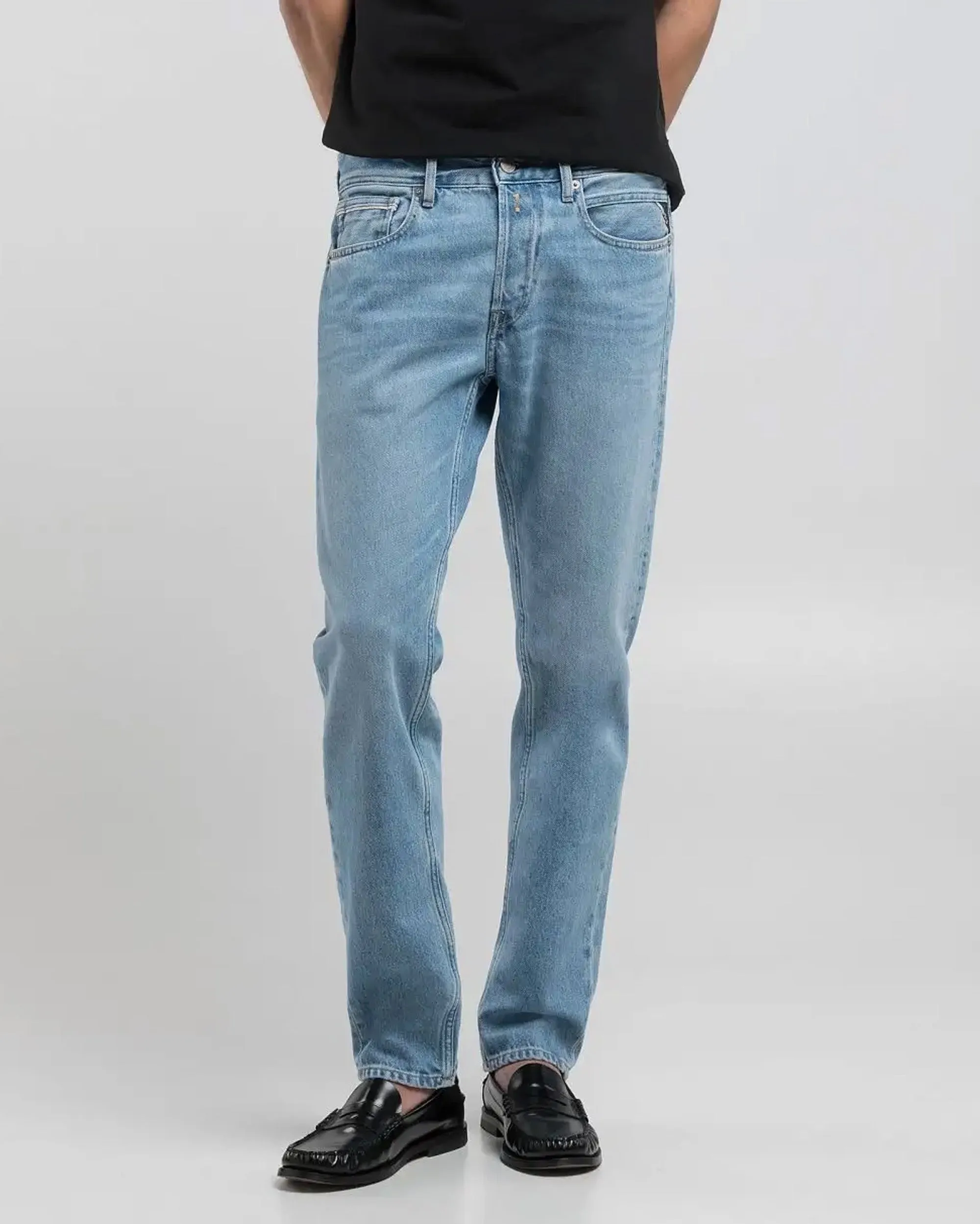 Replay Grover Straight Fit Mens Jeans - Light Blue Stretch Fit Denim