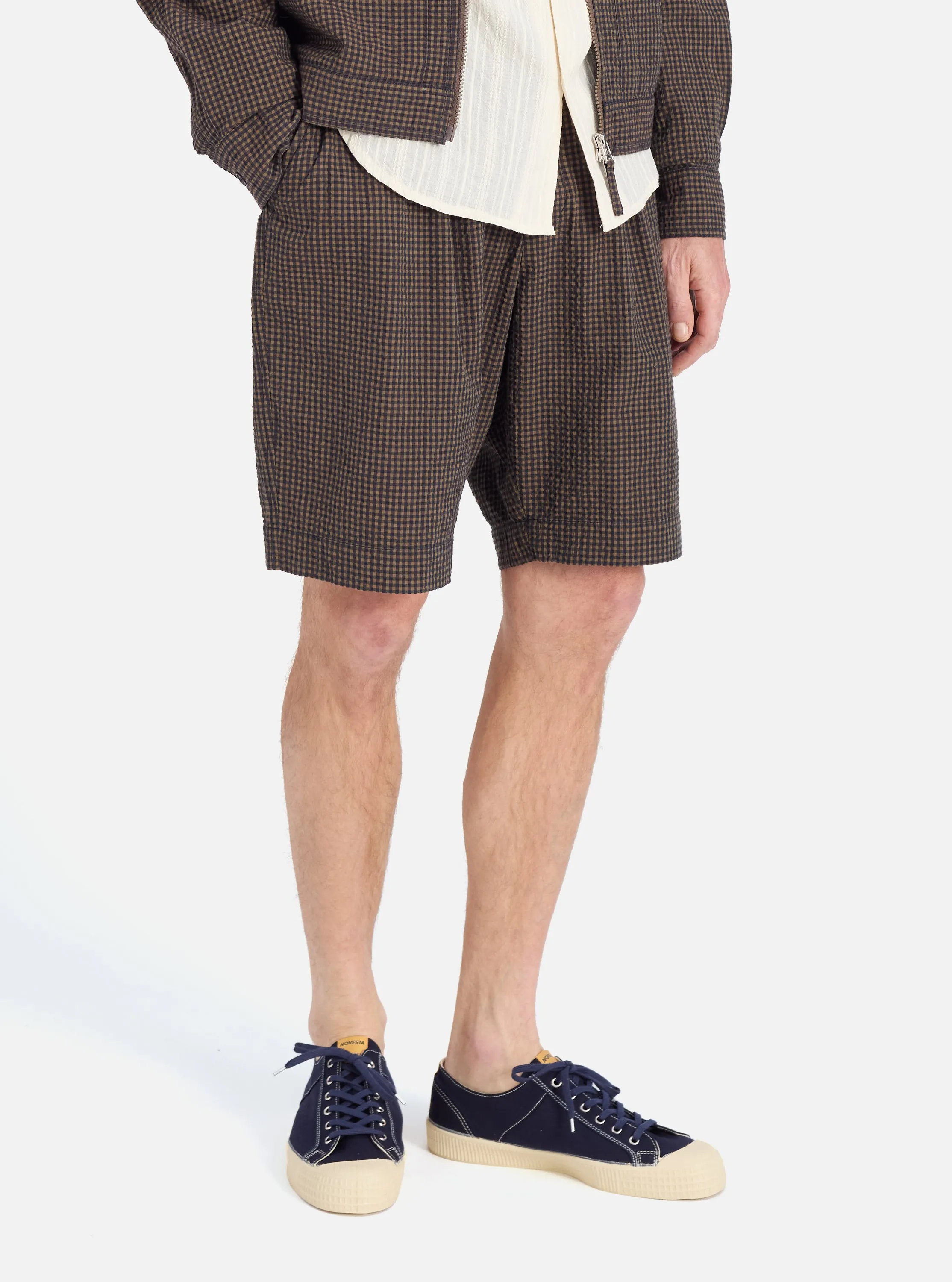 Navy Japanese Seersucker Pleated Track Short Home Wear