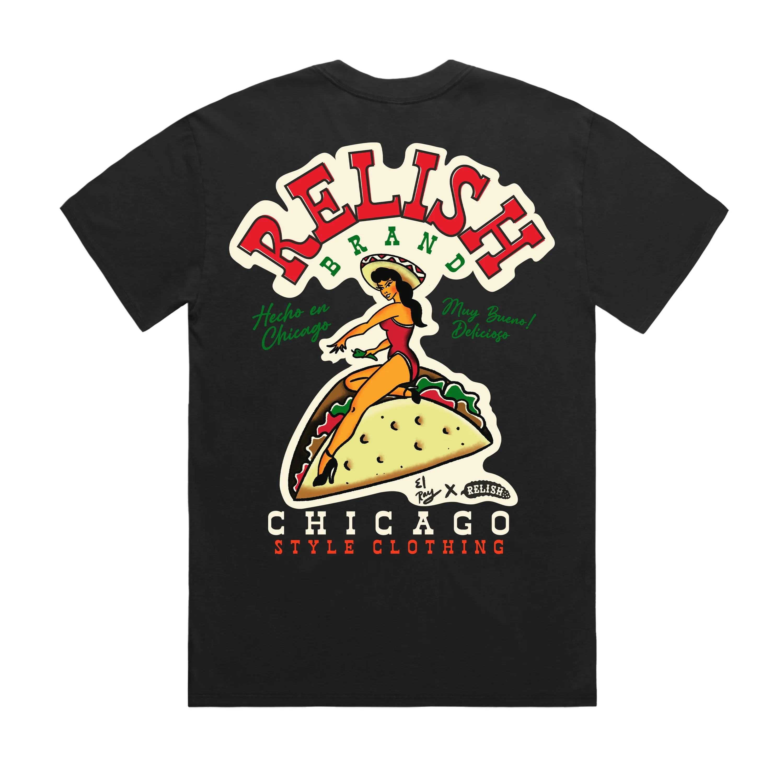 Soft Brushed Finish Chicago Se?orita - Taco Tee - El Ray Collab - Garment Dyed