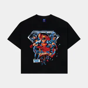 Superman x Shoe Palace Collage Mens Short Sleeve Shirt (Black/Red) Casual Comfort Fit Minimalist Stitching