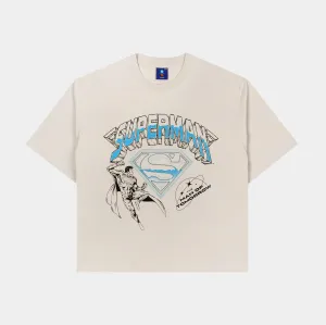 Superman x Shoe Palace Man of Steel Mens Short Sleeve Shirt (Beige/Blue) Soft and Flexible StretchFabric