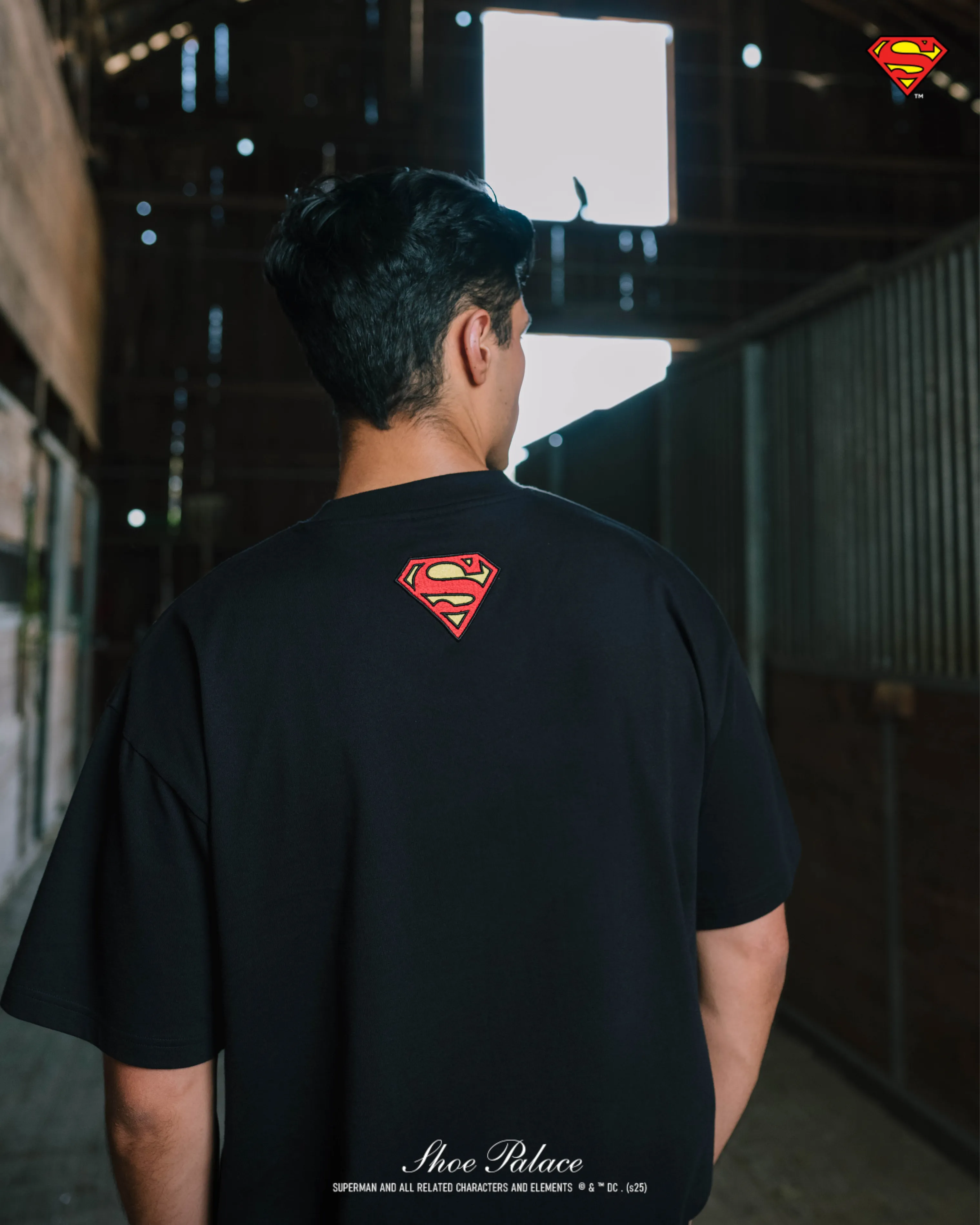 Superman x Shoe Palace Save The World Mens Short Sleeve Shirt (Black/Blue) Thermal Regulation Fabric Indoor Comfort