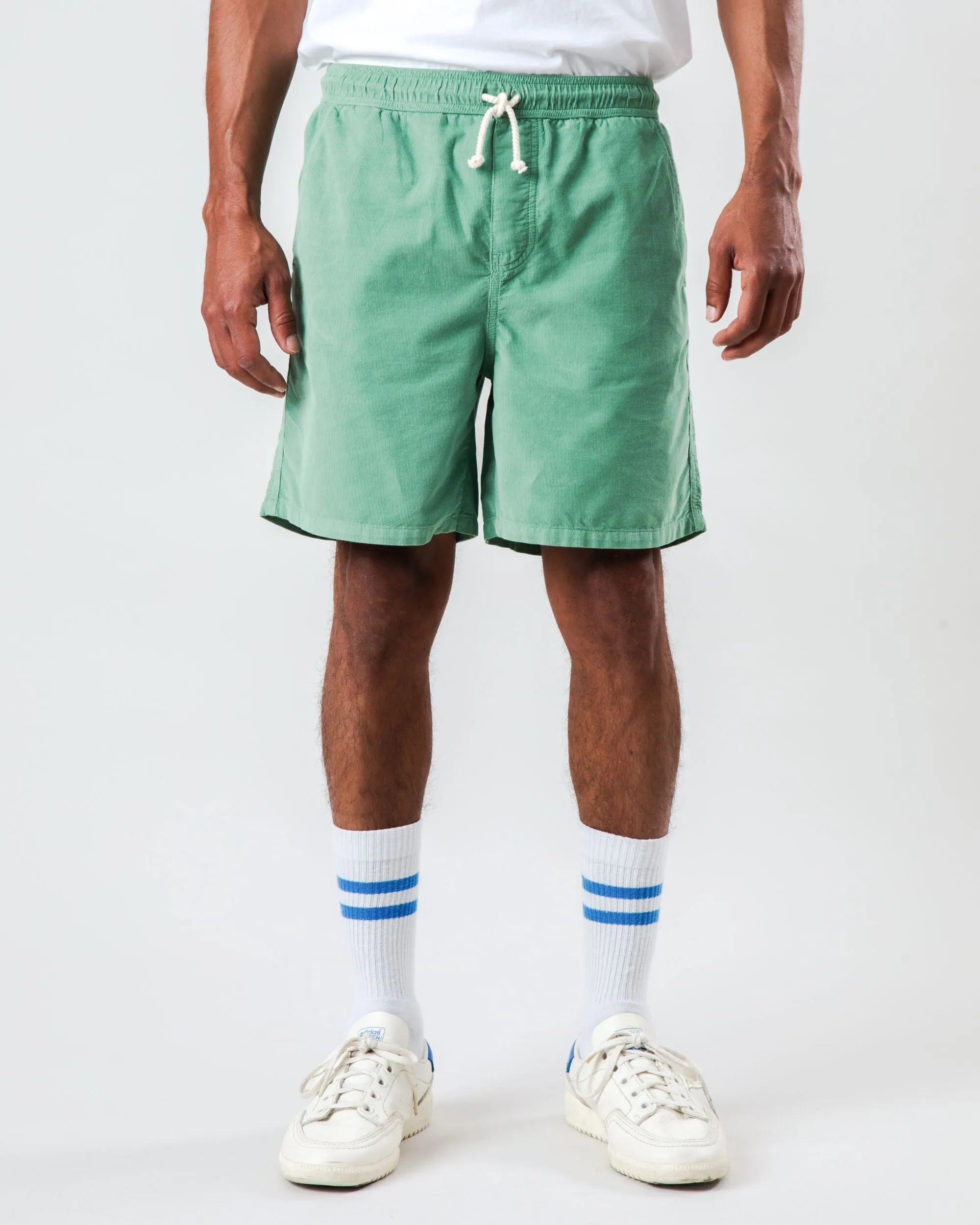 Baby Cord Short Light Green button-down look Secure Pocket Zippers